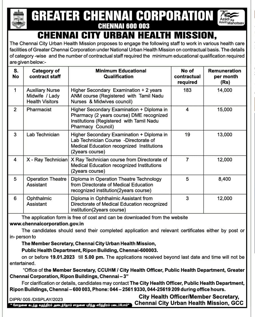 chennai corporation jobs 2023